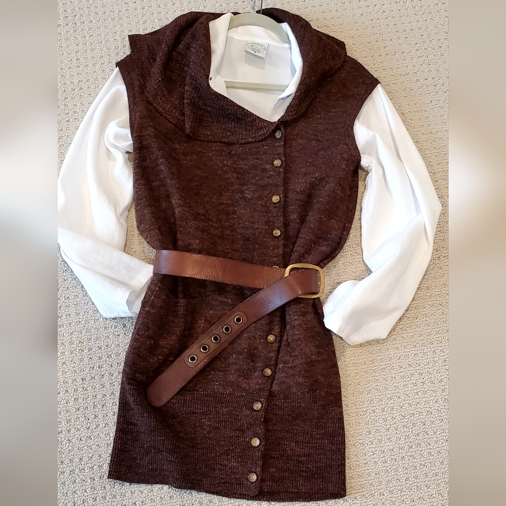 Tracy Reese Wool/Linen Cranberry Black Longline Vest Cardigan Sweater, Med, EUC - Picture 5 of 16